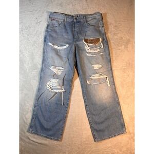 Wrangler Distressed Ripped Mom Relaxed Jeans High Rise 33X28 Rock Band Retro NWT